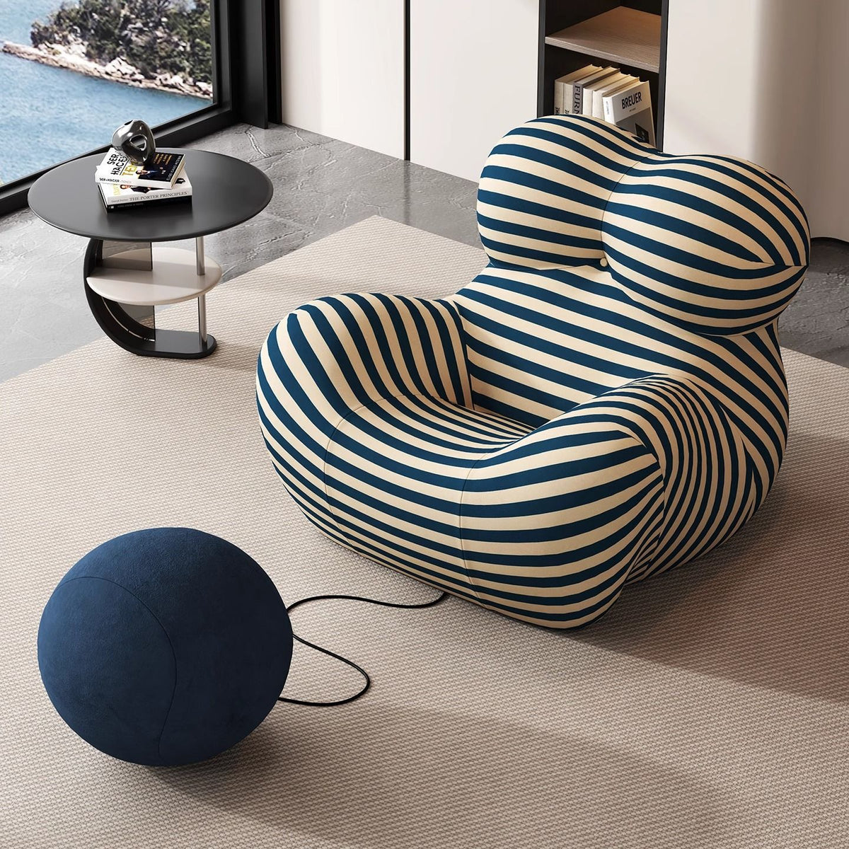 Spongy comfortable chair with ottoman