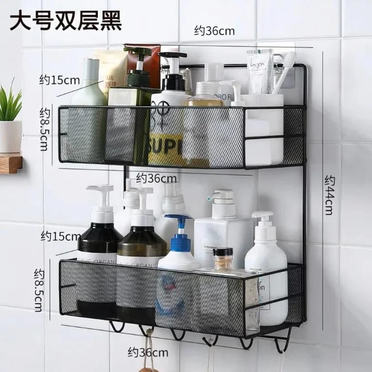 Bathroom rack with hooks