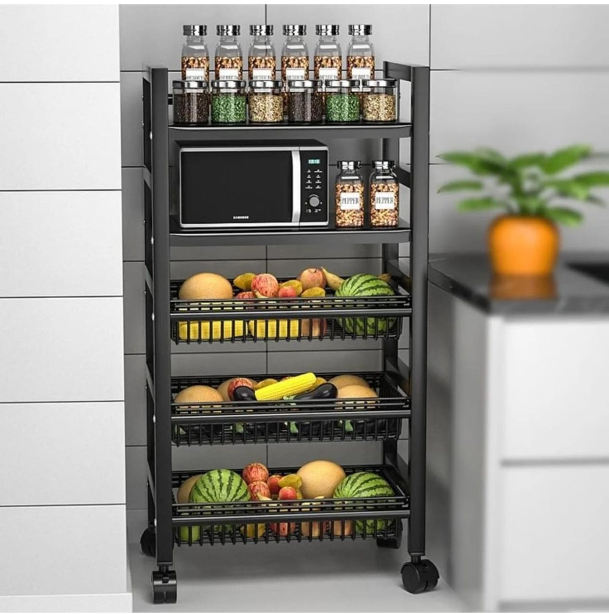 5 LAYER KITCHEN STORAGE RACK WITH LOCKABLE WHEELS