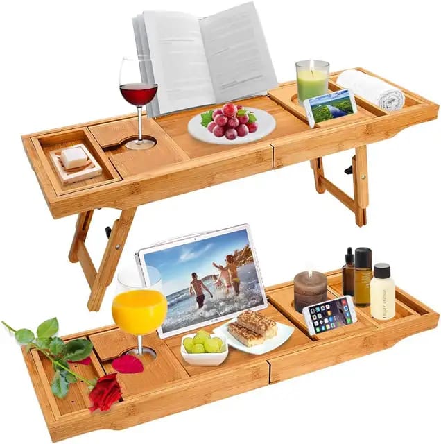 Expandable Bamboo Bathtub Caddy Tray / Breakfast Bed Table with Stands*