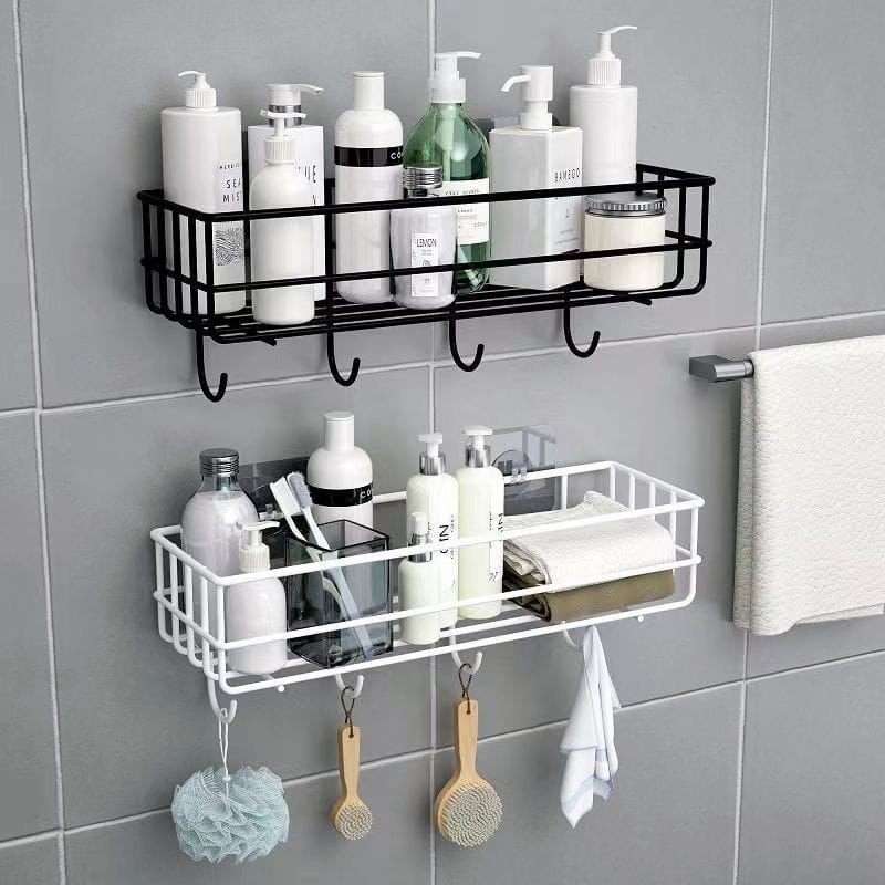 punch free Bathroom Shelf storage rack /Organizer with Hooks & stickers*