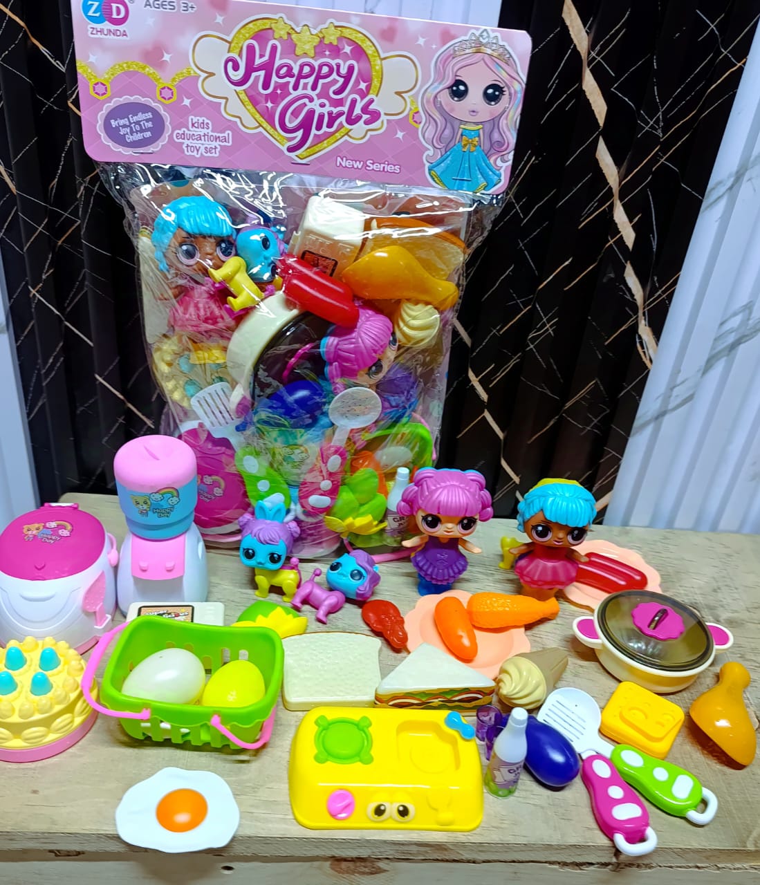 Happy girls kitchen set