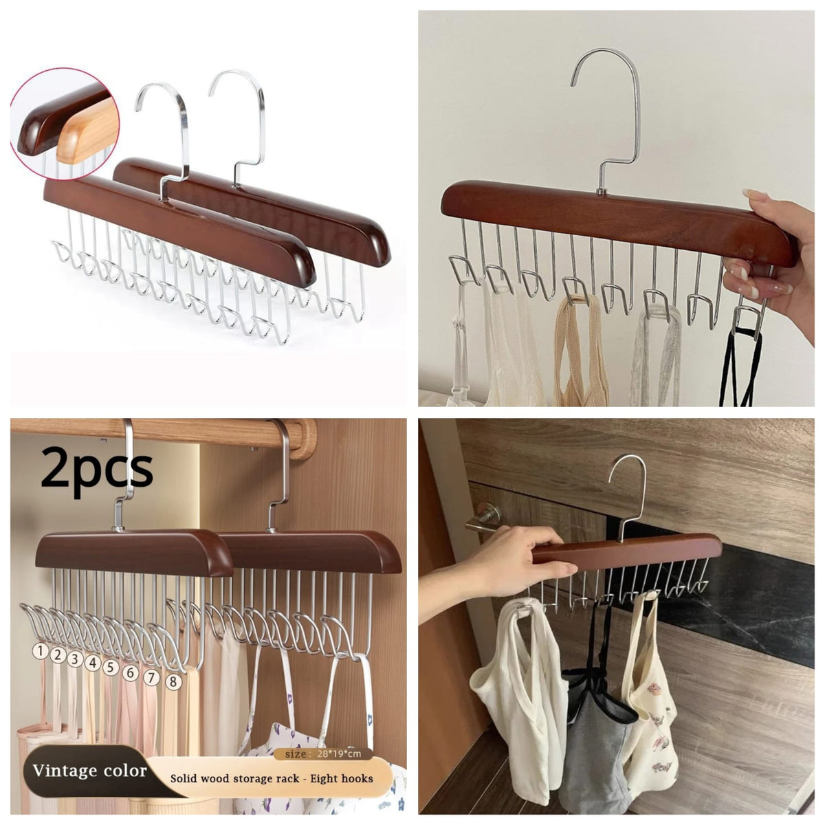 Wooden plank 8 hook hanger 2pcs