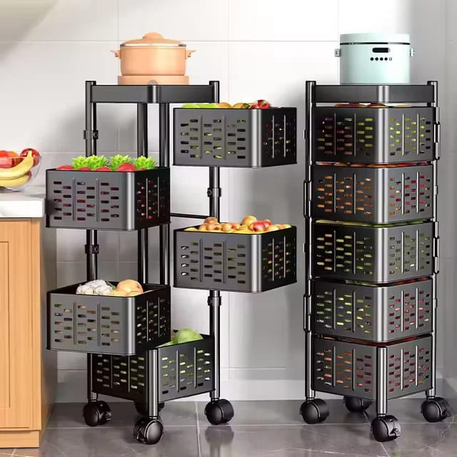 Heavy-duty 5tier Square Multi-layer Basket Storage Rack for Fruits and Vegetable