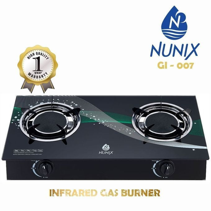 Nunix 2 Burner Infra-red Glass Tampered Table Top Burner