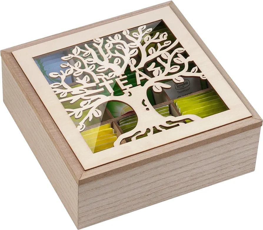 Handmade family tree wooden tea/coffee organizer