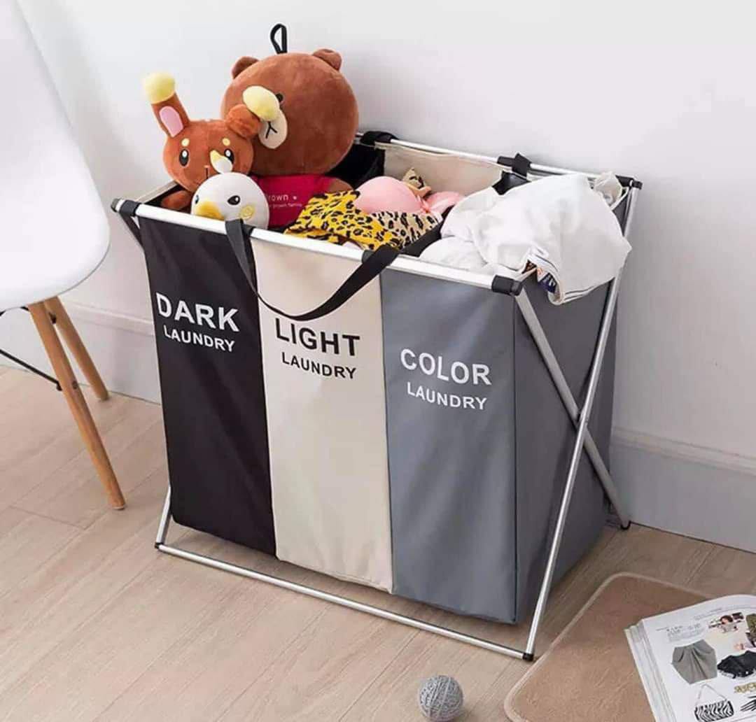 3 compartment foldable Laundry Basket