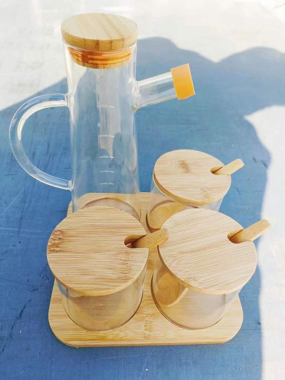 4pcs oil jar set with bamboo stand