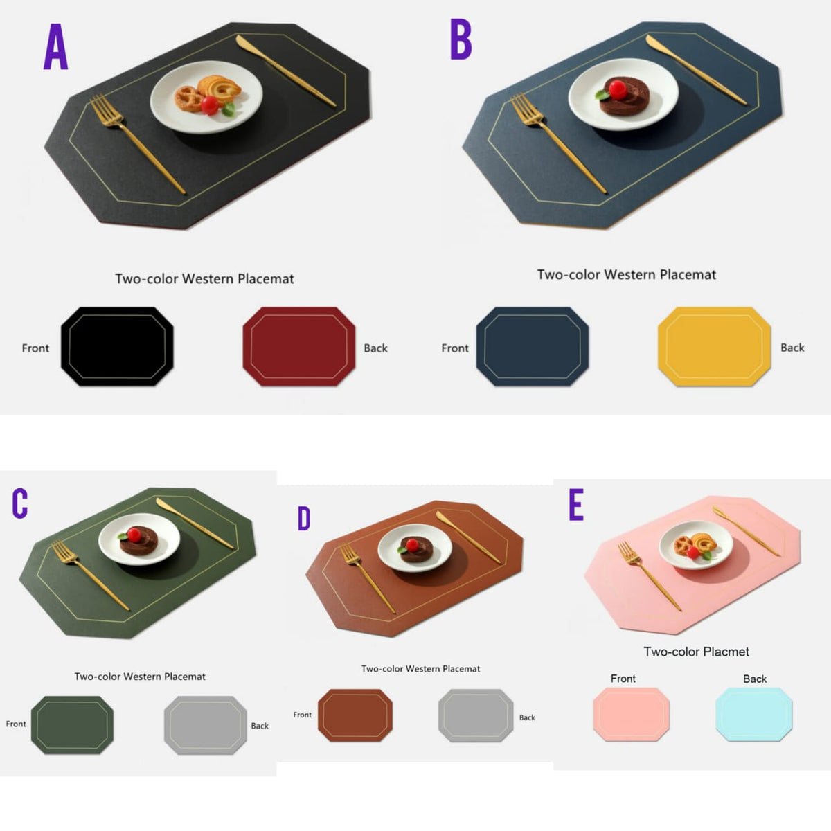 6Pcs Double sided PU leather Nordic Style  Anti slip Tablemats