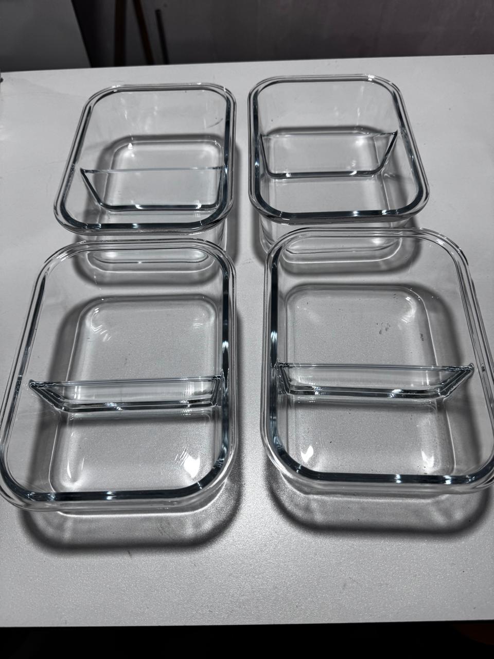 2 GRID GLASS LUNCH BOX in good condition BUT WITH NO LIDS