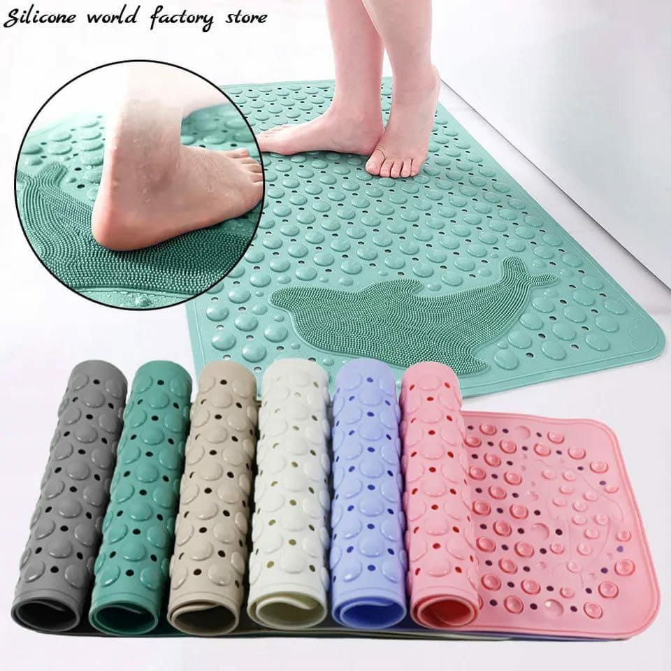 Bathroom anti slip mat with dolphin lazy scrubber