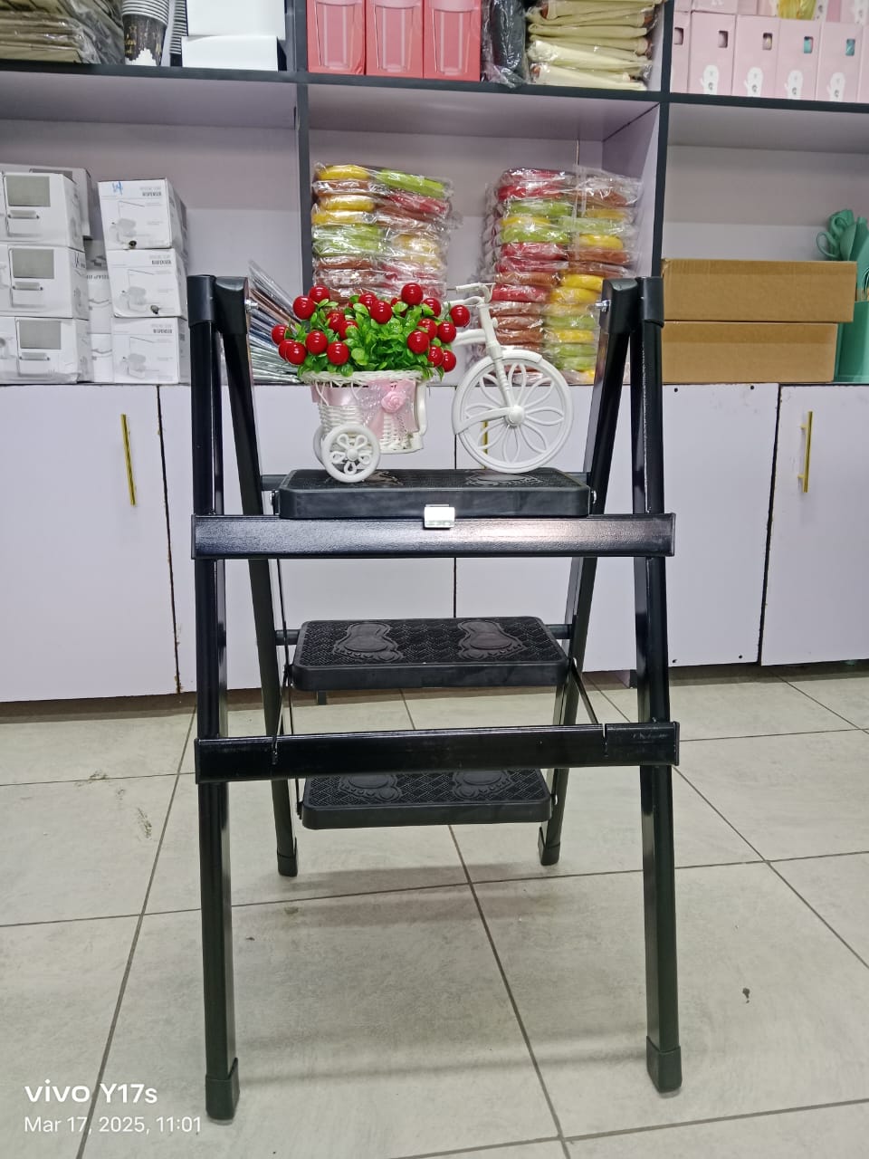 3-Step Black Foldable Ladder