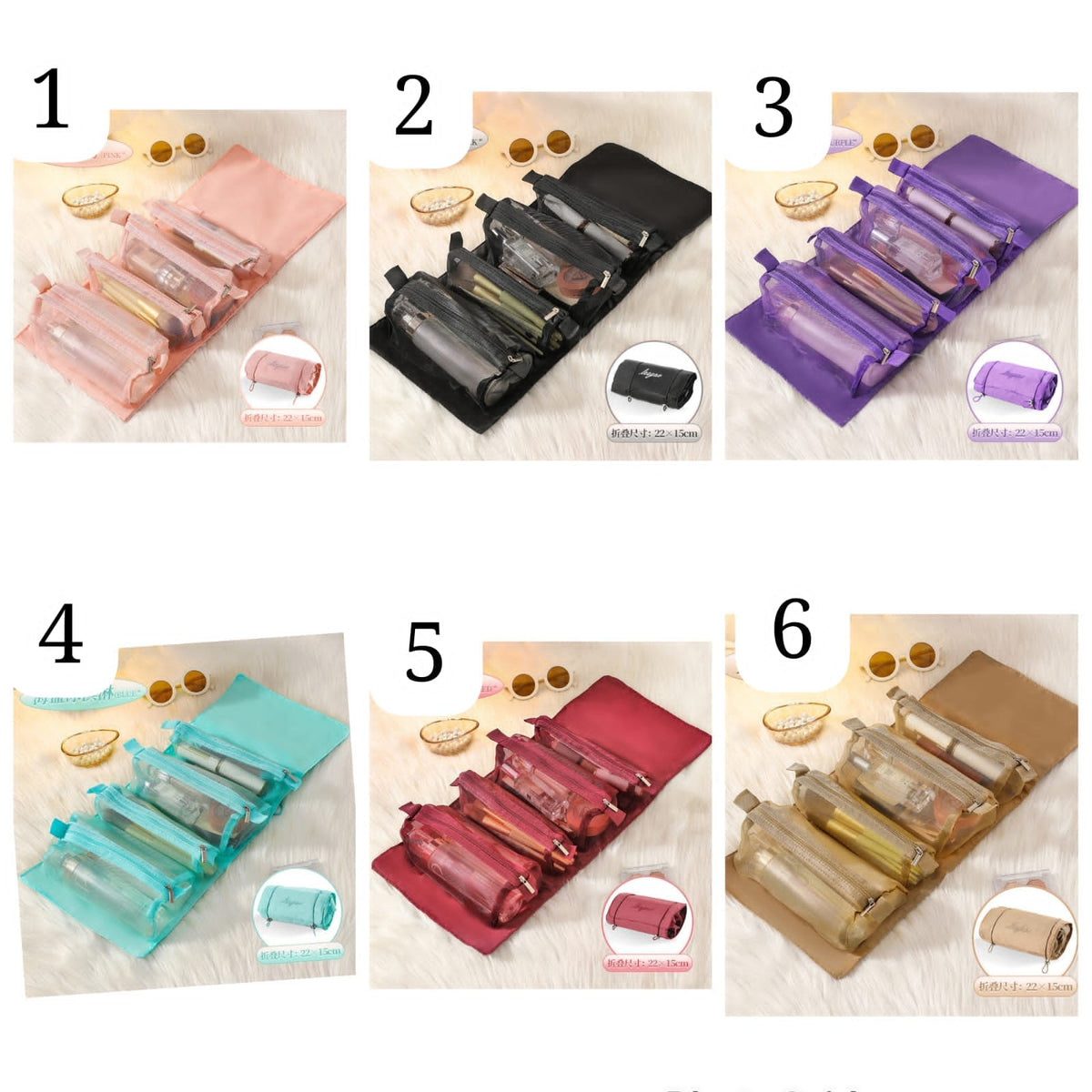 4 In1 Cosmetic Bag Nylon Mesh Detachable Makeup Bag