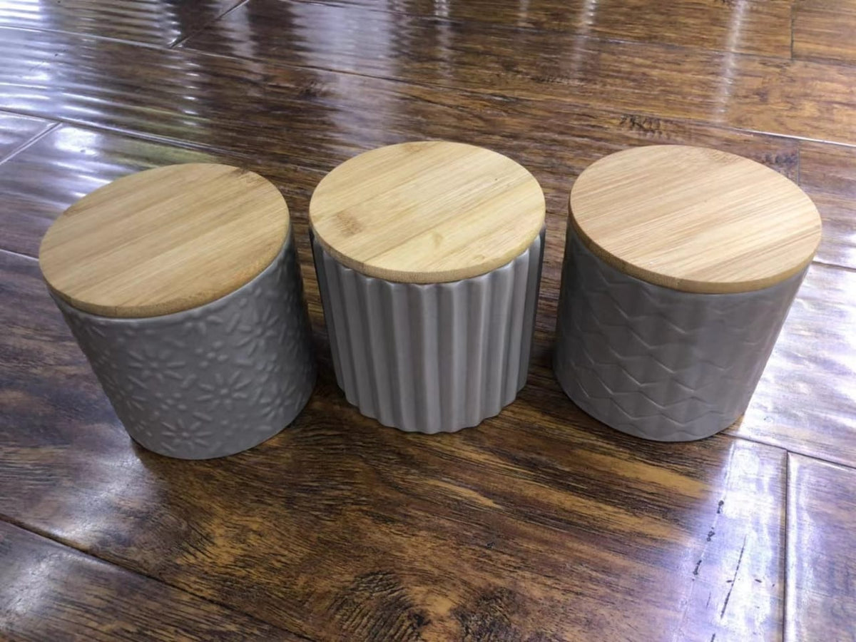 3pcs Plain Canisters Set with Bamboo  Lid