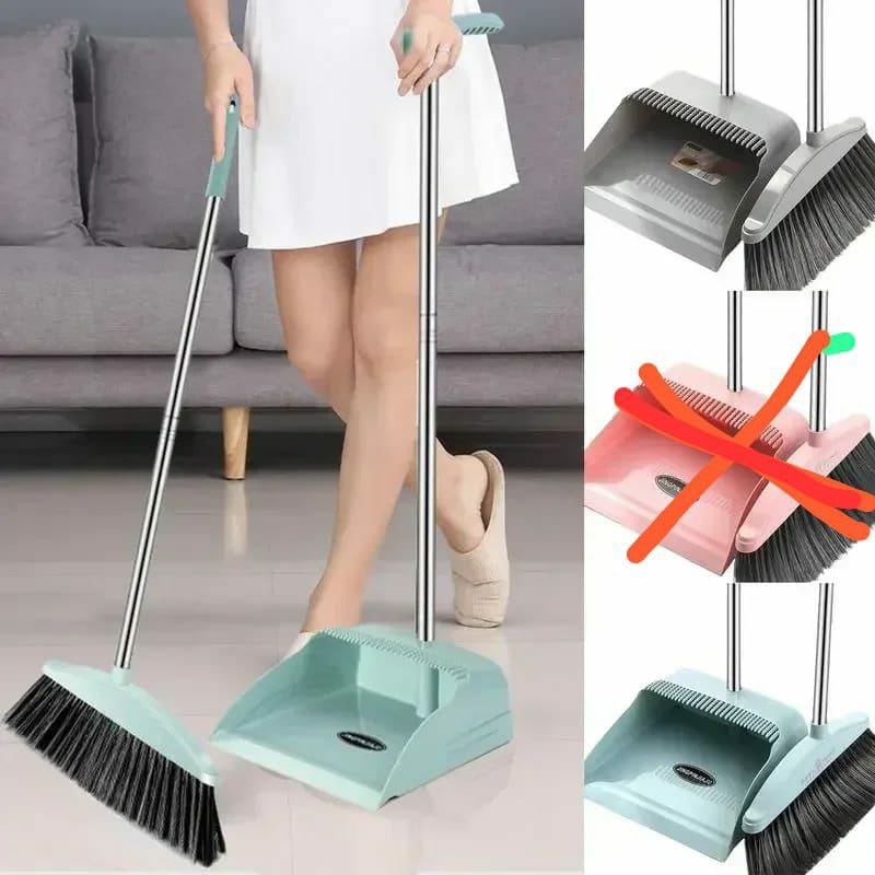 Broom and scoop folding dustpan set