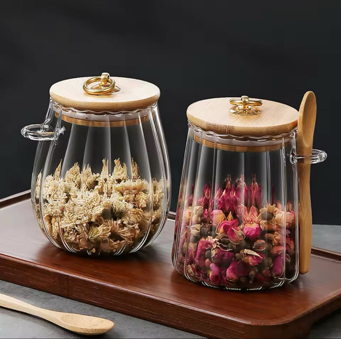 Glass Storage Jar with bamboo Lid/Spoons