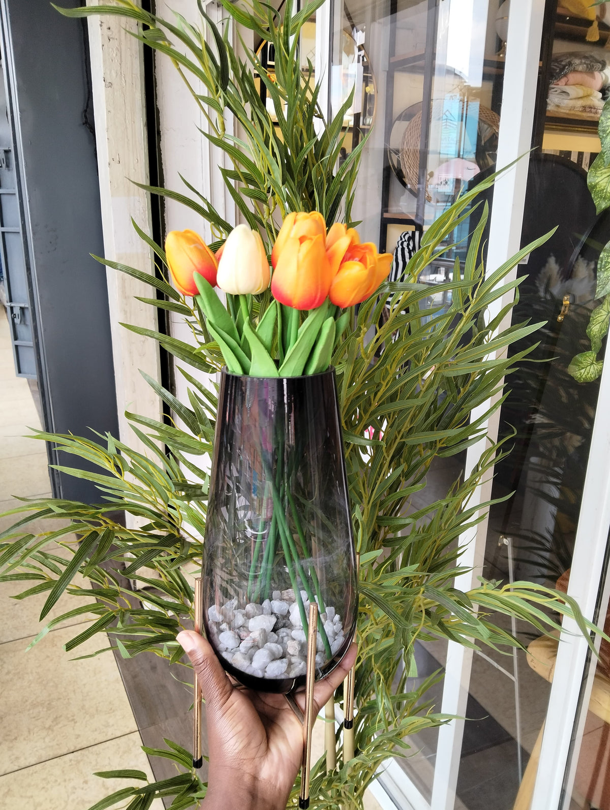 Nordic Modern Creative Glass Vase With Metallic Stand