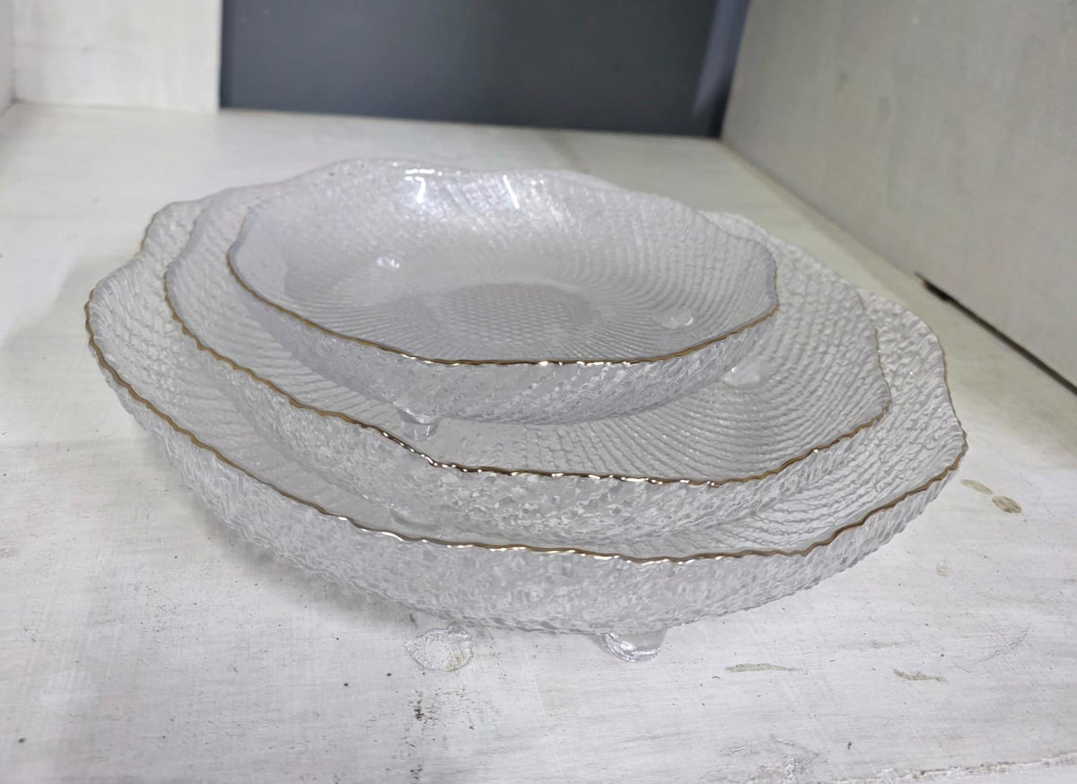 3 pcs crystal glass gold edge ripped