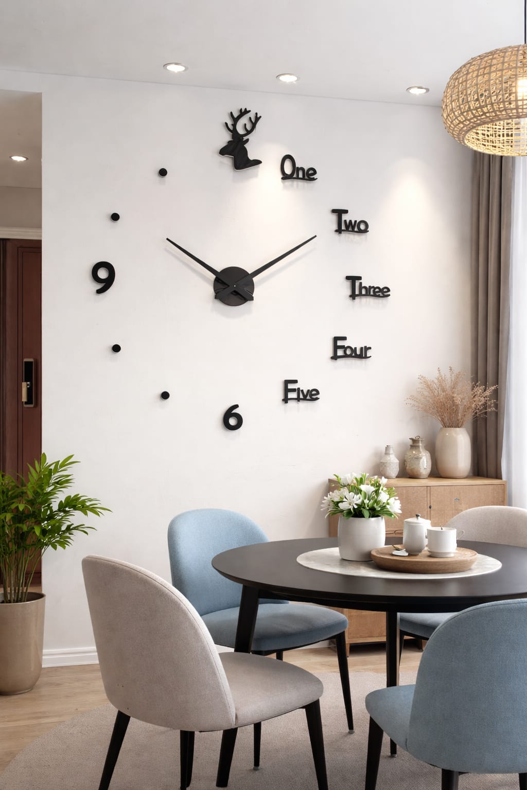 3D Large Roman Numeral Acrylic Mirror Wall Clock Sticker With Deco Deers