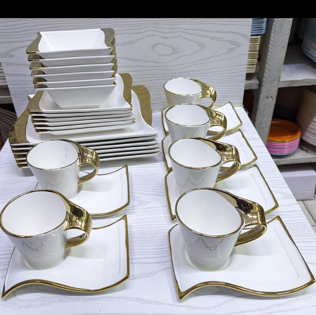30pcs wavy gold dinner set
