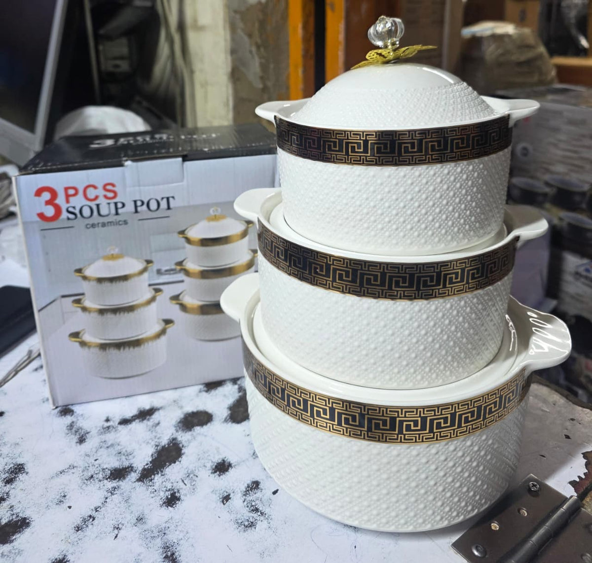 3 pcs ceramic soup pots