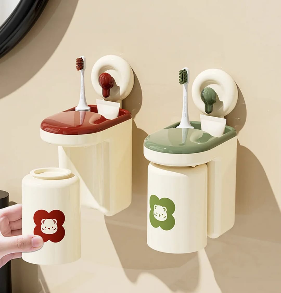 Strong Adhesive Wall Mounted Toothbrush and Cup Rack