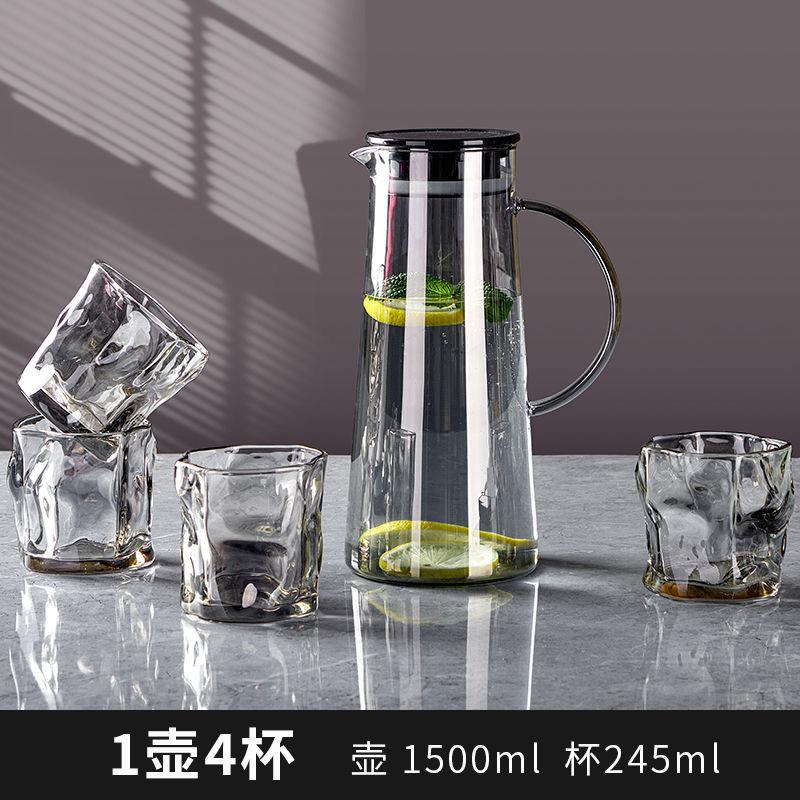 1500ml Glass Water Pitcher With Lid and 4pc Water Glasses