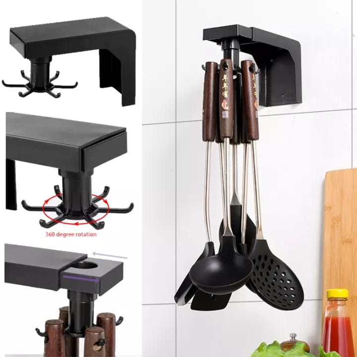 Multifunctional shelf 6 rotating hooks organizer