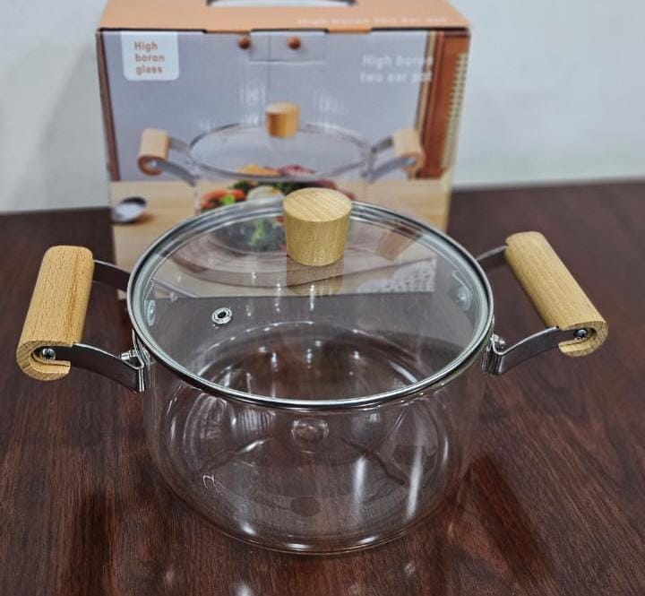 2 wooden handle High Boron Heavy borosilicate Glass cookware