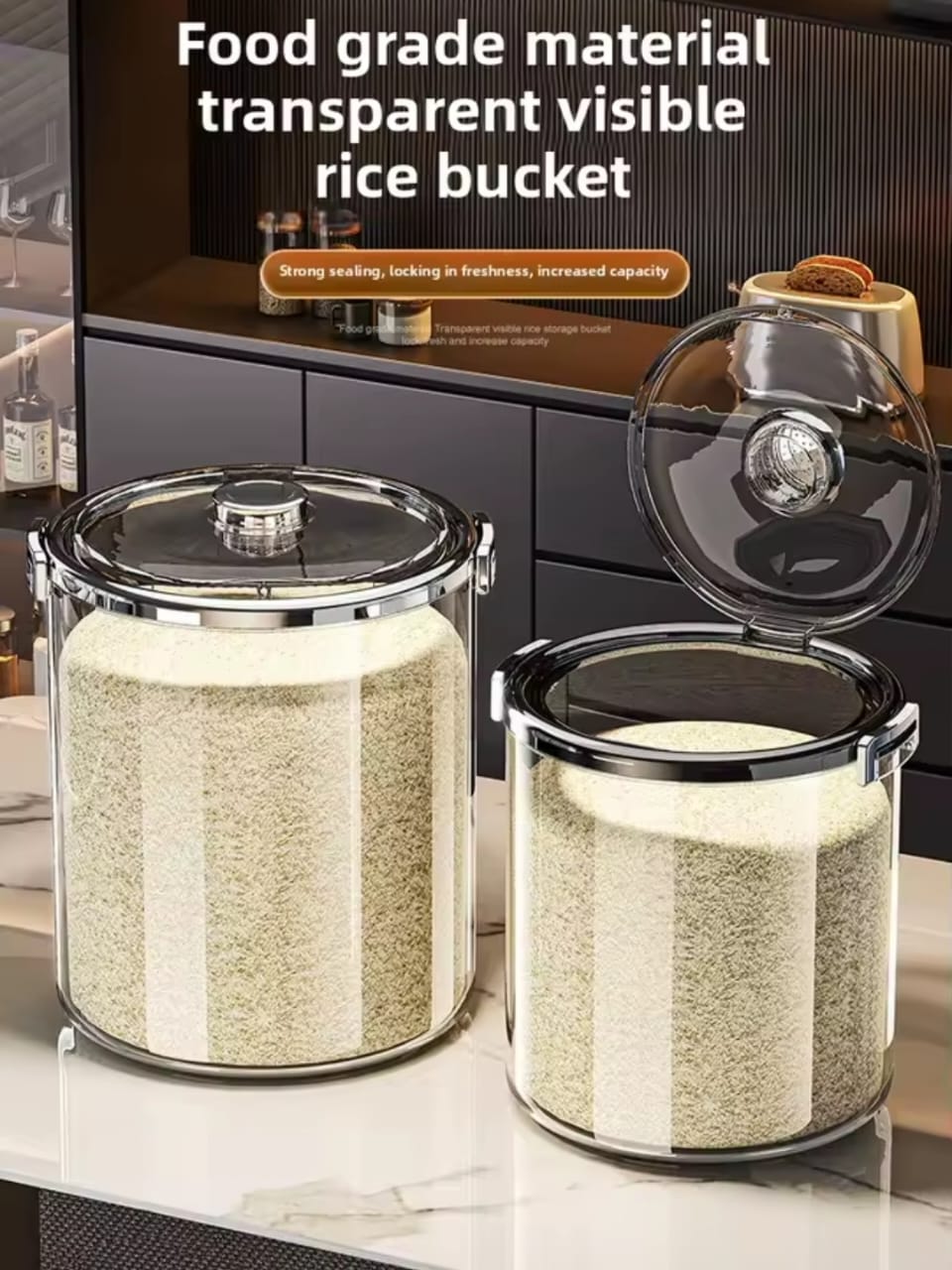 Acrylic Airtight Transparent Rice Bucket with Flip-Top Lid 5kg