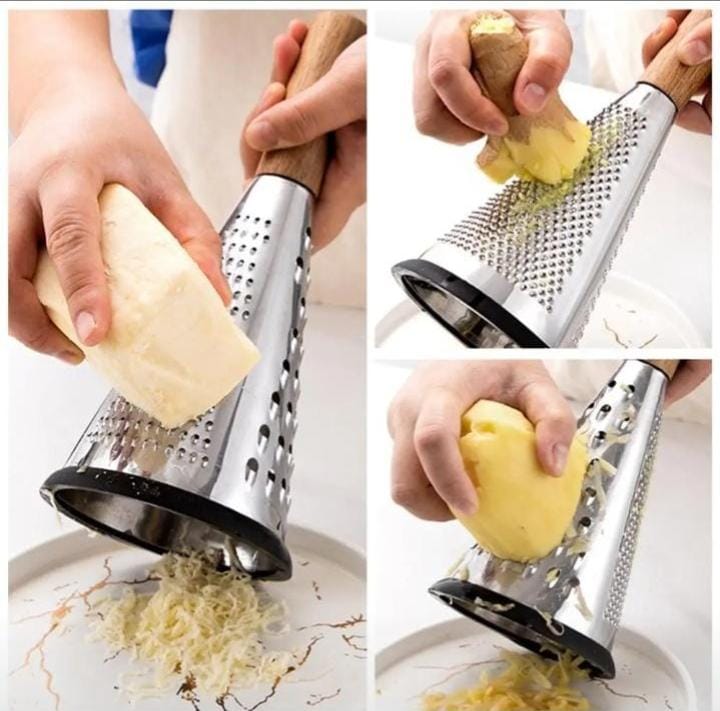 4 sided stainless steel kitchen grater with Wooden handle