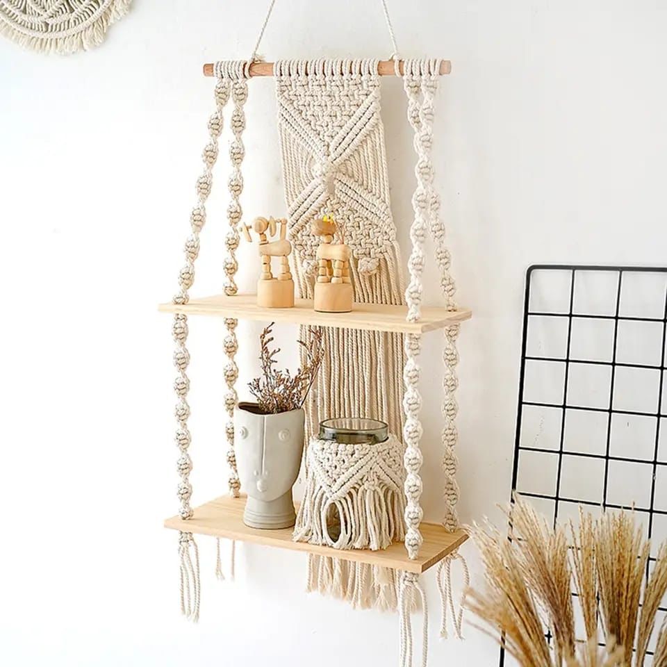 Woven Tapestry 2Tier Bohemian wall hanging Floating shelves
