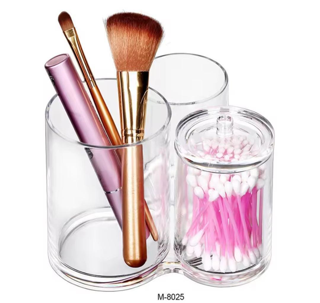 3 in 1 Acrylic round cotton swab holder/ makeup brush holder