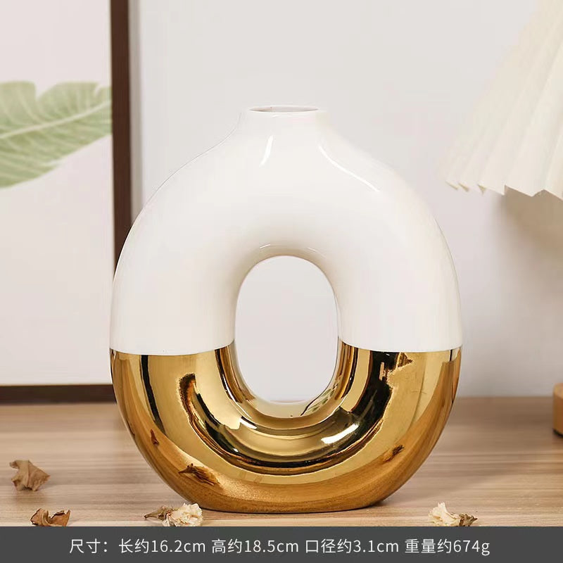 Gold electroplated ceramic flower vase