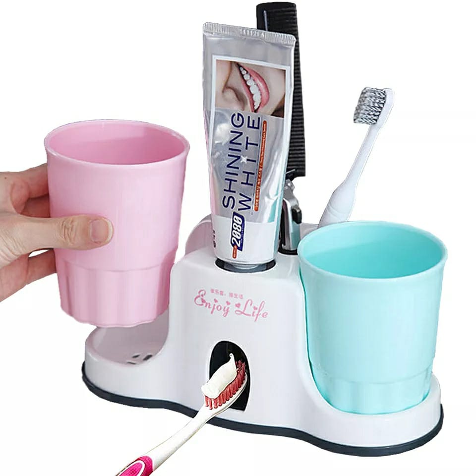 Toothbrush holder with toothpaste dispenser