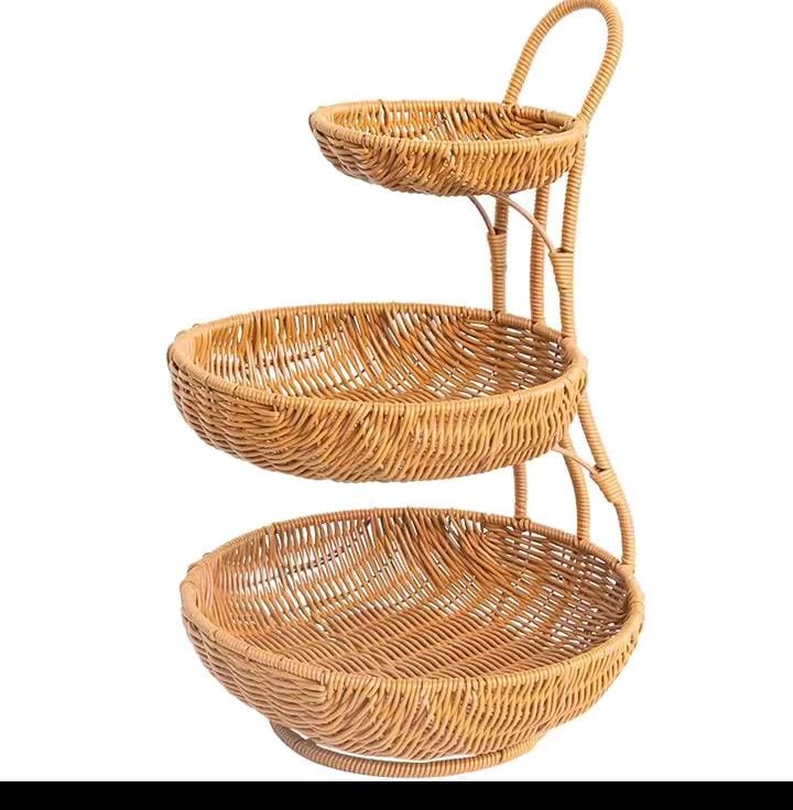 3 tier Handmade unique rattan fruit rack