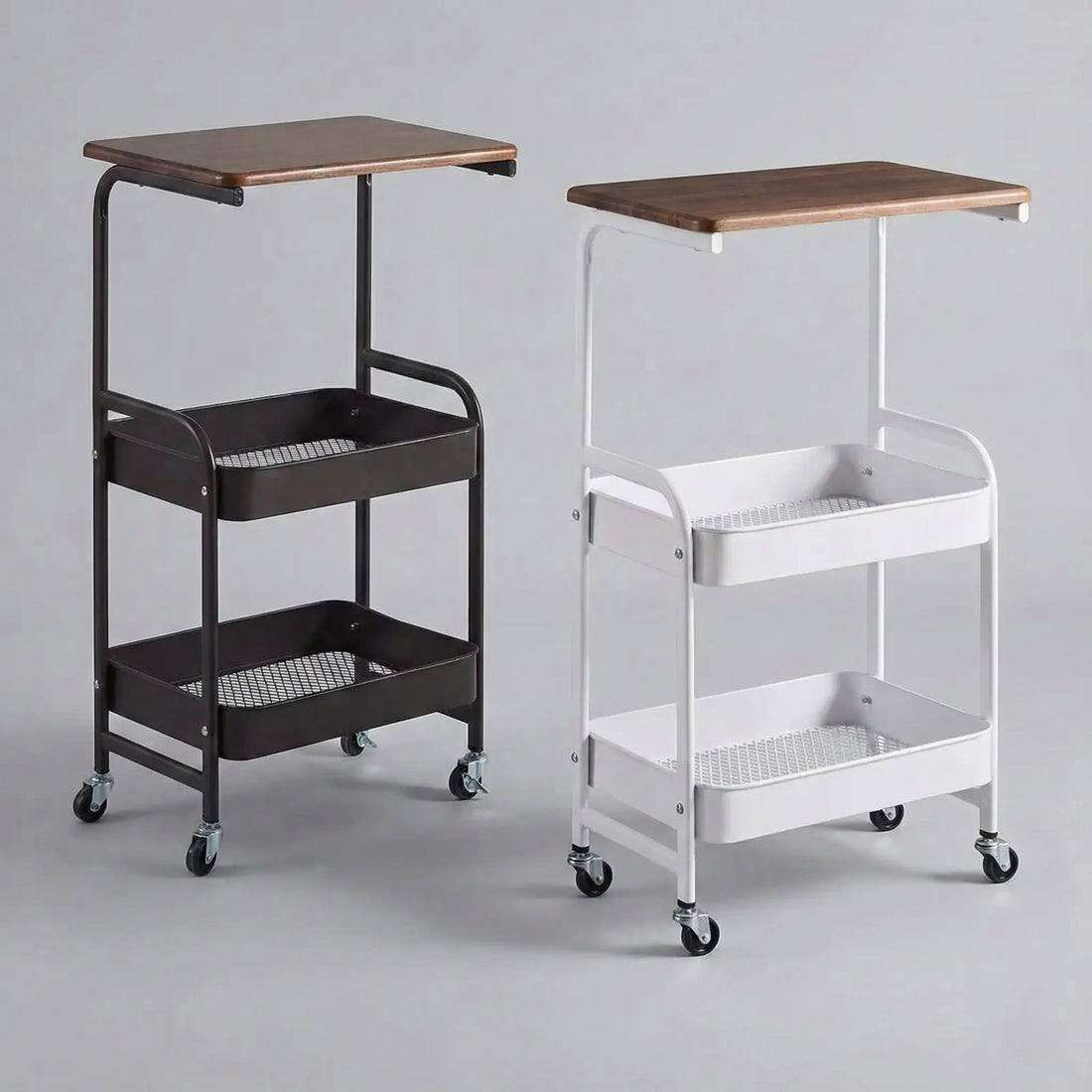 wooden top double mesh trays trolley rack