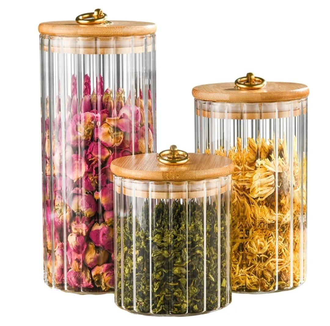 3pcs Set Glass Storage Jars With Bamboo Lids